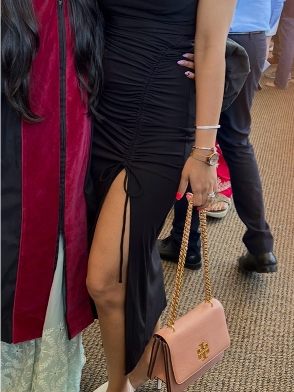 Zara Black Ruched Side-Slit Dress